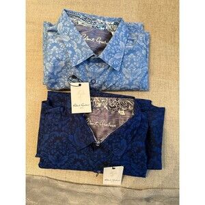 2 Robert Graham Bayview Long Sleeve Button Down Shirts Classic Fit Blue 3XL NWT